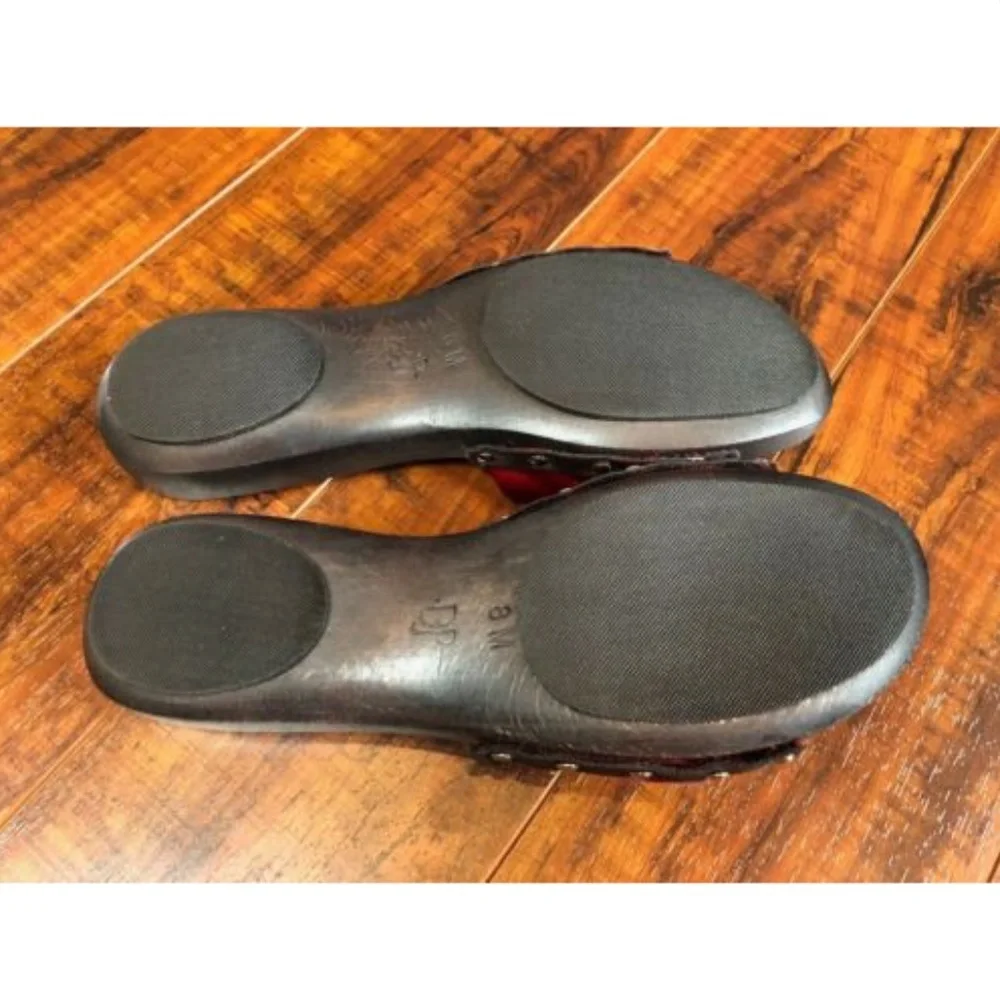 Red Studded Flat Slide Clog Sandals 8M